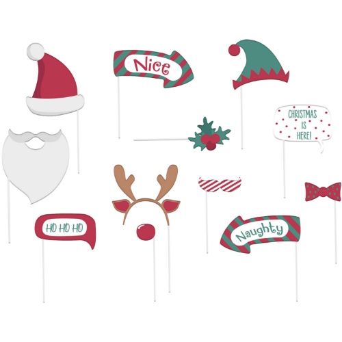 Levně Vánoční rekvizity do fotokoutku Holly Jolly, 12 ks
