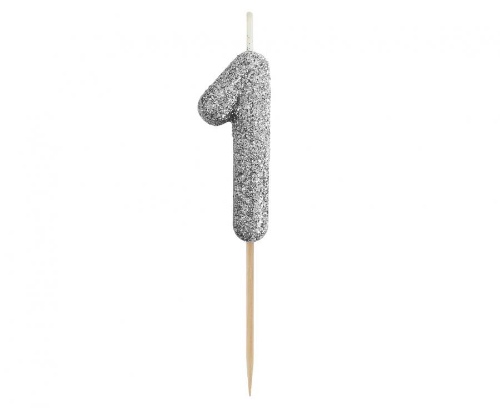 Levně Dortová svíčka číslo 1 - třpytivá černo stříbrná, 11 x 3,5 cm