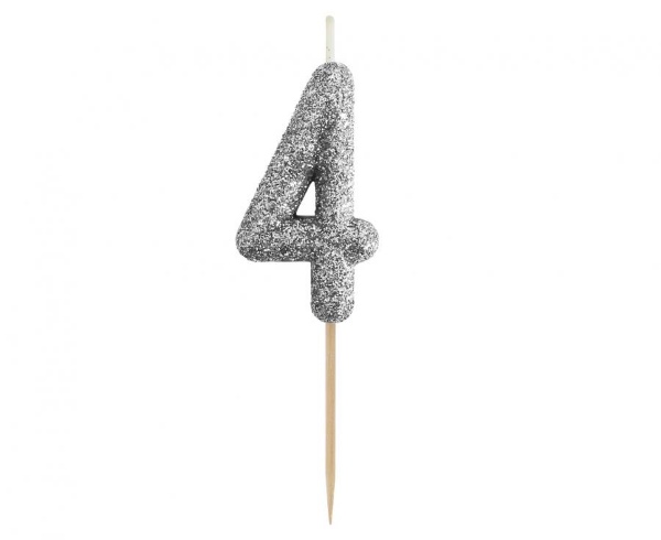 Dortová svíčka číslo 4 - třpytivá černo stříbrná, 11 x 3,5 cm