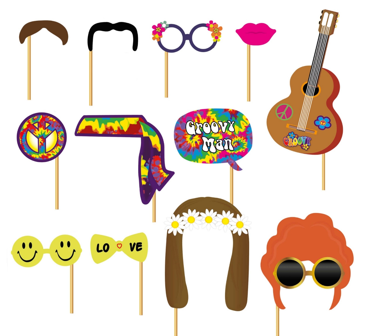 Rekvizity do fotokoutku Hippies - 12 ks