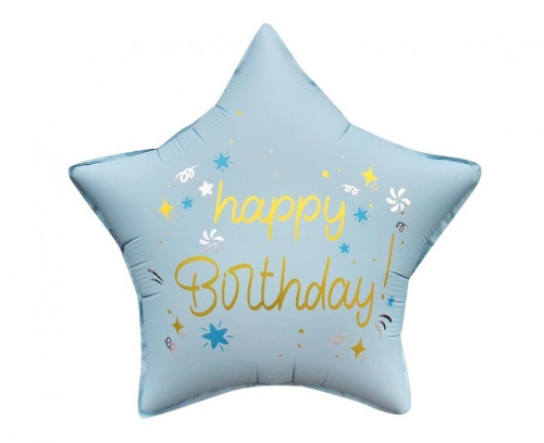 Levně Foliový balonek Happy Birthday - hvězda modrá 45 cm
