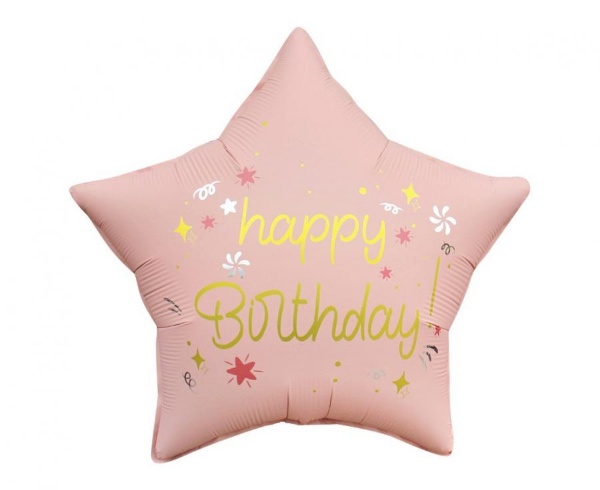 Foliový balonek Happy Birthday - hvězda růžová 45 cm