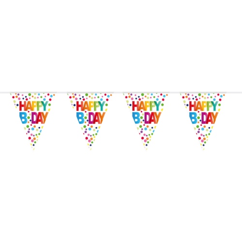 Levně Vlaječková girlanda Happy Birthday - Barevné puntíky - 10 m