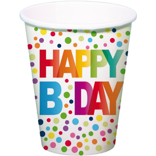 Papírové kelímky Happy Birthday - Barevné puntíky 250 ml