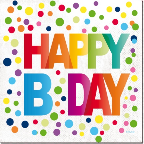 Levně Papírové ubrousky Happy Birthday - Barevné puntíky - 20 ks