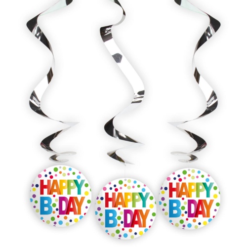 Levně Závěsné spirály Happy Birthday - Barevné puntíky 50 cm