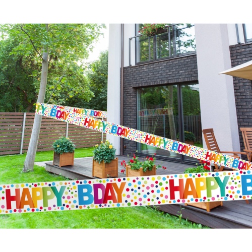 Výstražná páska Happy Birthday - Barevné puntíky 15 m