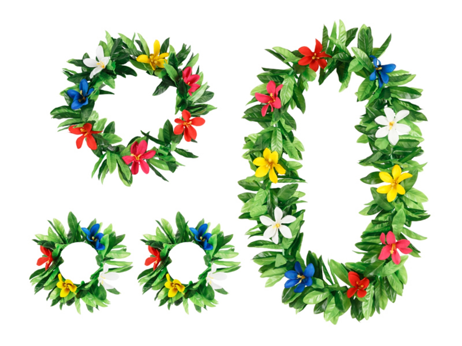 Havajský set zelený - věnec, čelenka a náramky - 4 ks