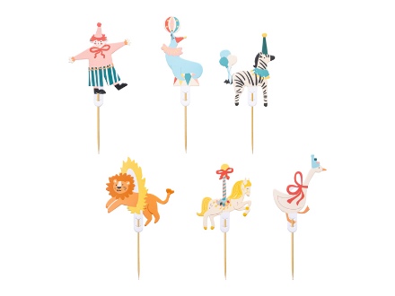 Obrázek Zapichovací dekorace na dort Cirkus - 6 ks	