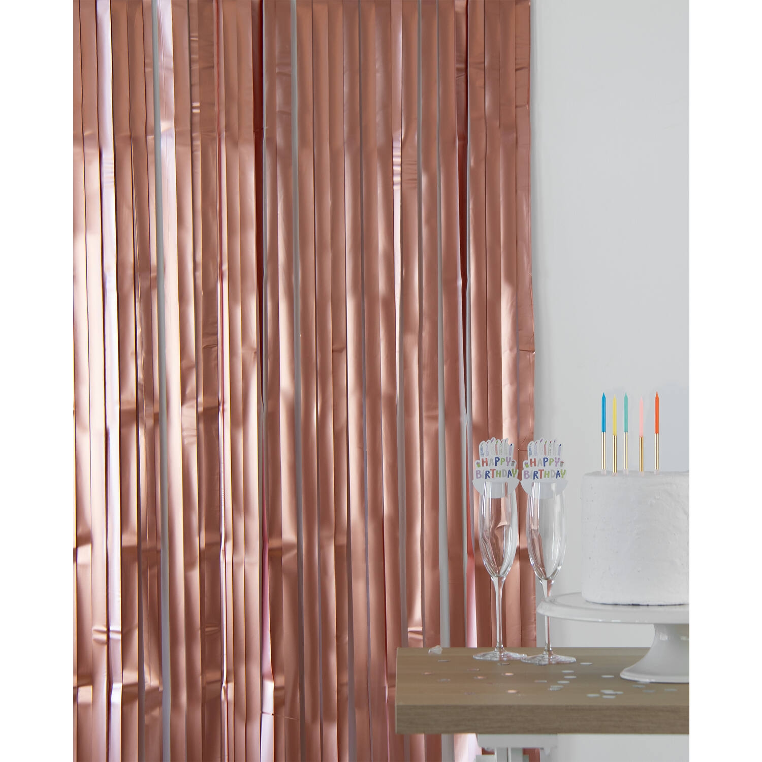 Matný rose gold party závěs k nalepení, 100 x 200 cm