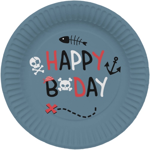 Papírové talíře Pirátská párty, Happy Birthday, 23 cm