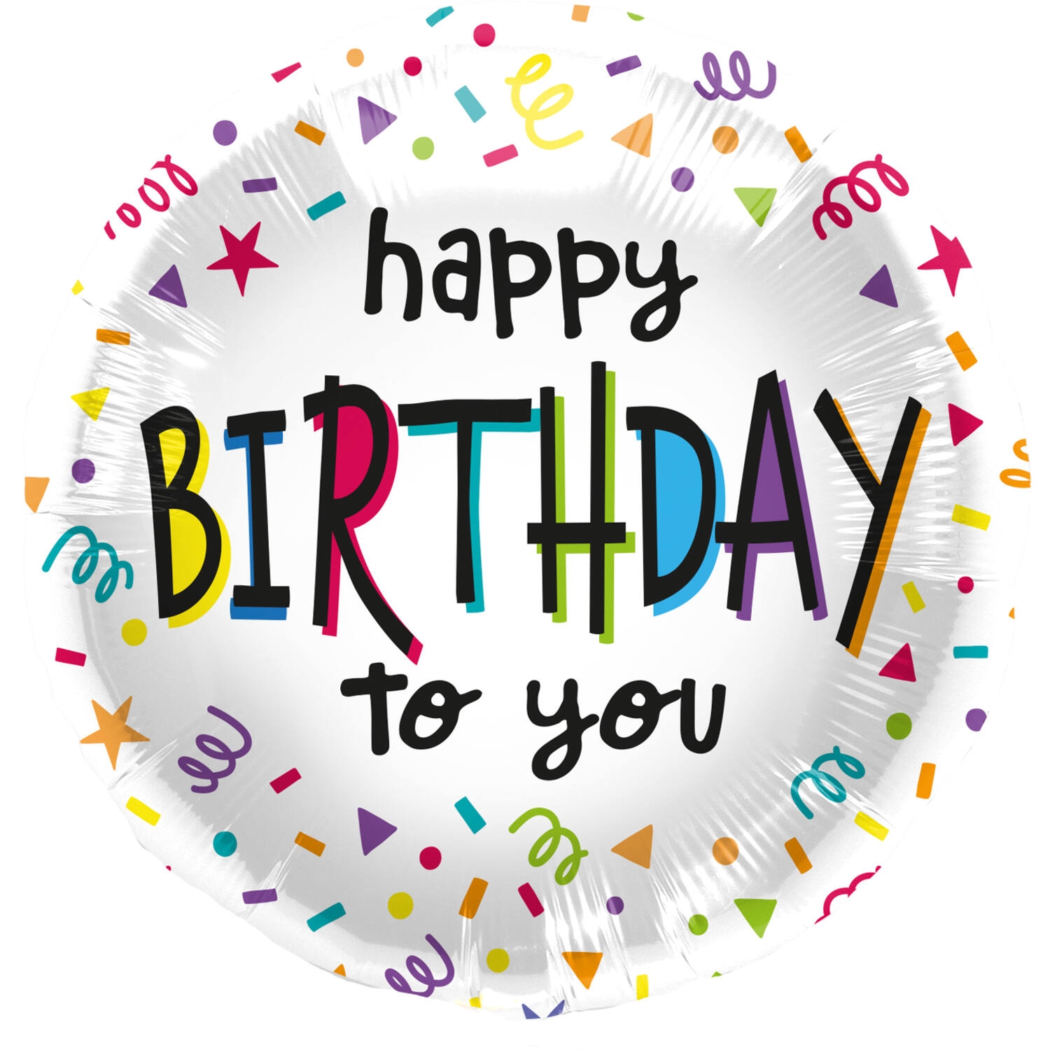 Foliový balonek Happy Birthday To You, konfety a serpentiny, 45 cm