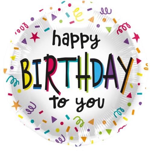 Levně Foliový balonek Happy Birthday To You, konfety a serpentiny, 45 cm