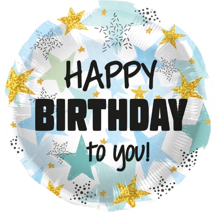 Picture of Foil Balloon Happy Birthday, Blue and Gold Stars, 45 cm