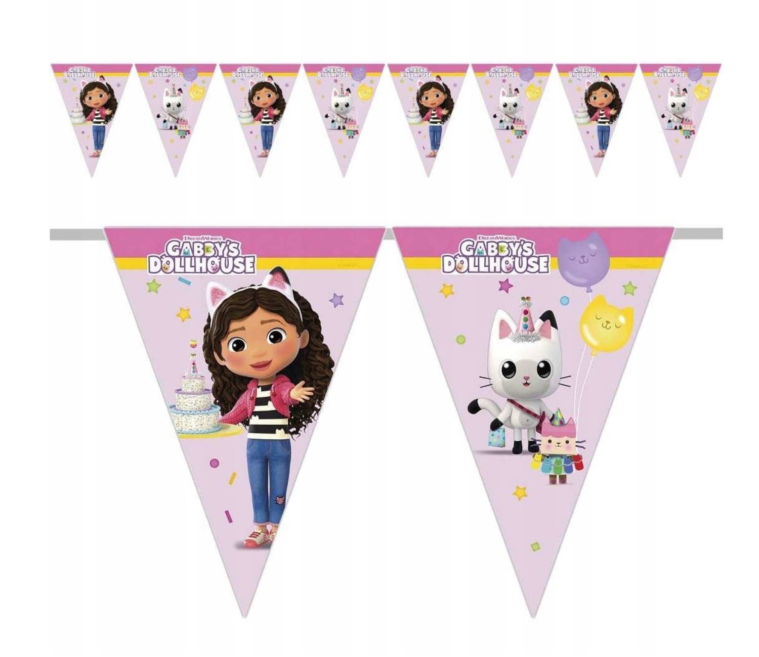 Vlaječková girlanda Gábinin kouzelný domek, Gabby's Dollhouse, 230 cm