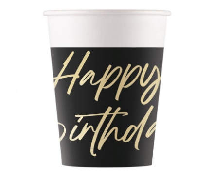 Obrázek Papírové kelímky Elegant Happy Birthday černé, 200 ml