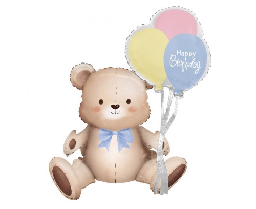 Levně Foliový balonek Medvídek s balónky Happy Birthday, 76 x 41 cm