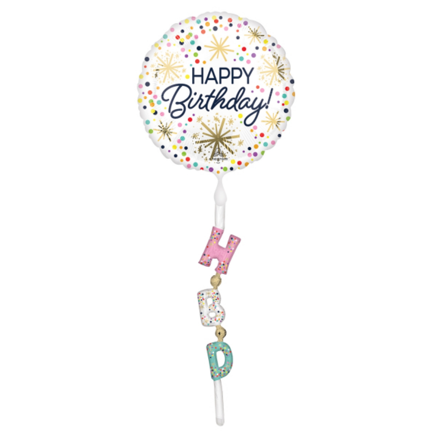 Jumbo chodící balónek Happy Birthday Konfety, 60 x 175 cm