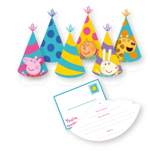 Levně Party čepičky s pozvánkou Prasátko Peppa, 6 ks