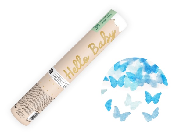 Vystřelovací konfety motýlci, Kluk nebo holka, 20 cm modré