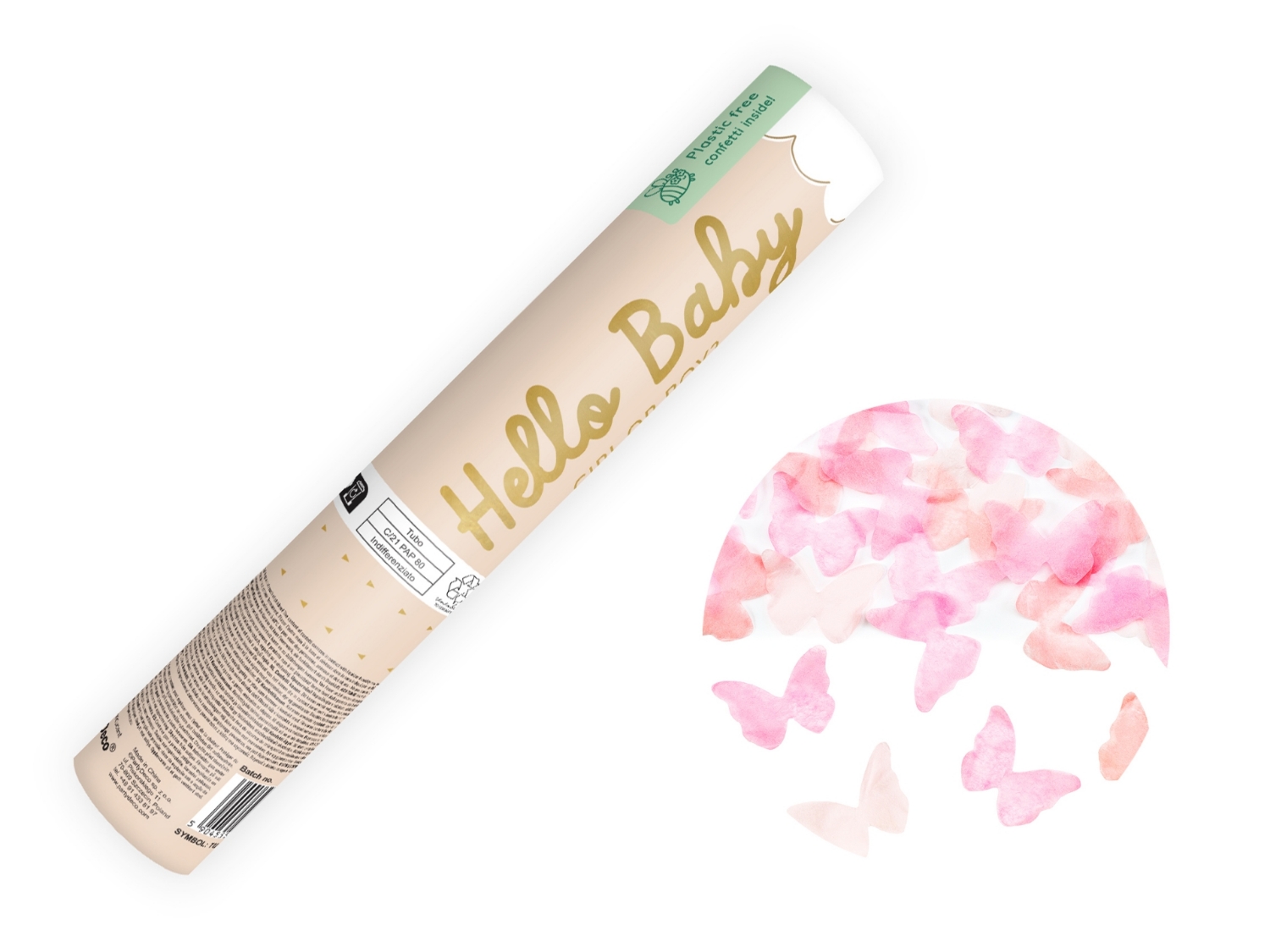 Vystřelovací konfety motýlci, Kluk nebo holka, 20 cm růžové