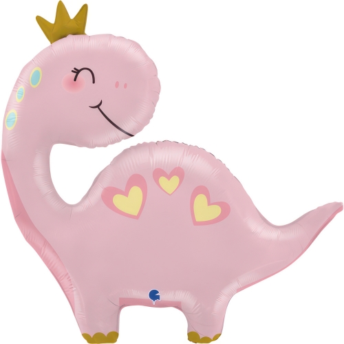 Levně Foliový balonek Dinosaurus s korunkou růžový, 71 cm