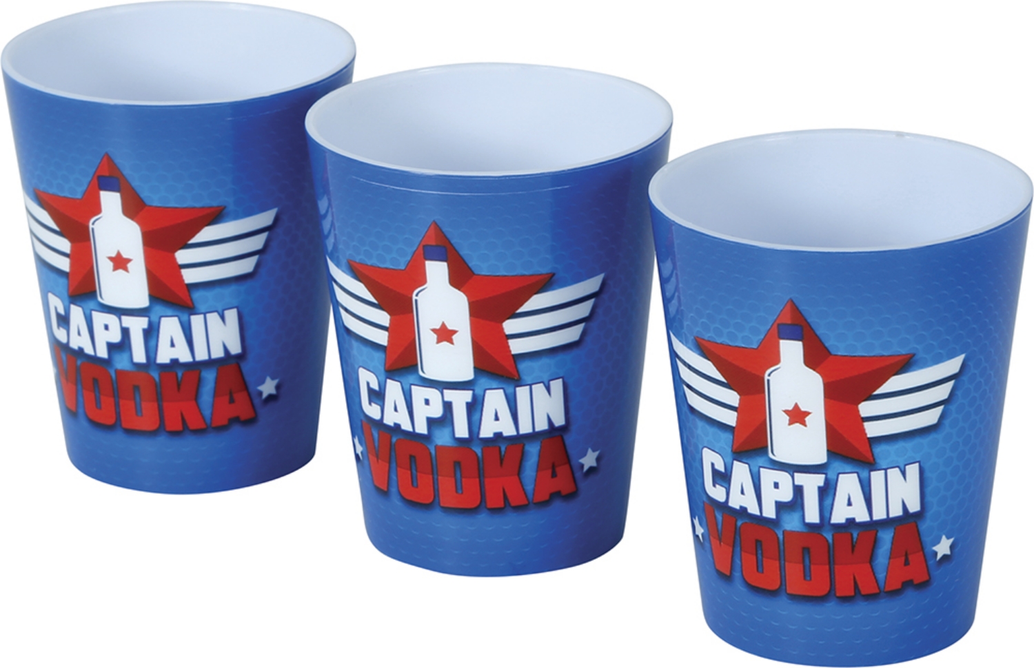 Plastové panáky na shot Captain Vodka, 3 ks