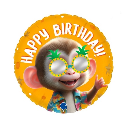 Obrázek Foliový balonek Happy Birthday Cool opička, 45 cm