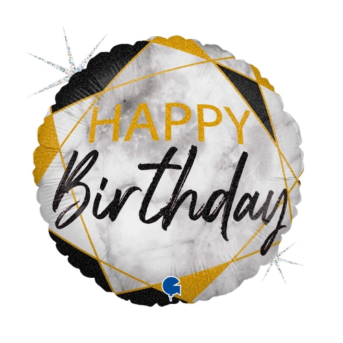Levně Foliový balonek mramorový Happy Birthday Černý, 45 cm
