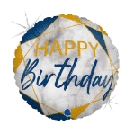 Obrázok z Fóliový balónik mramorový Happy Birthday Modrý, 45 cm