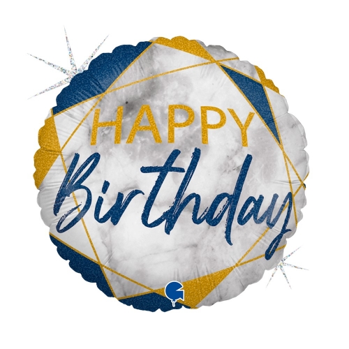 Levně Foliový balonek mramorový Happy Birthday Modrý, 45 cm