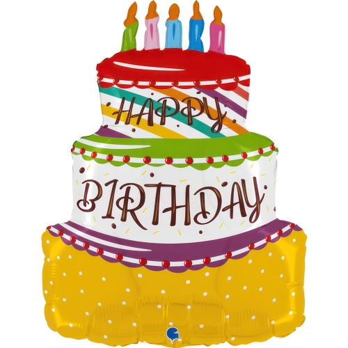 Levně Foliový balonek Happy Birthday narozeninový dort, 58 cm