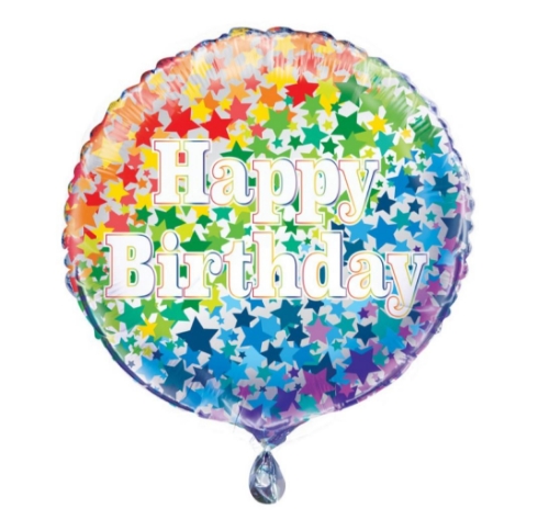 Levně Foliový balonek Happy Birthday Rainbow Stars, 45 cm