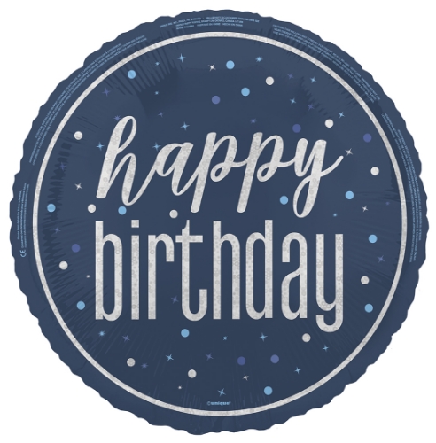 Levně Foliový balonek Happy Birthday Blue Glitz, 45 cm