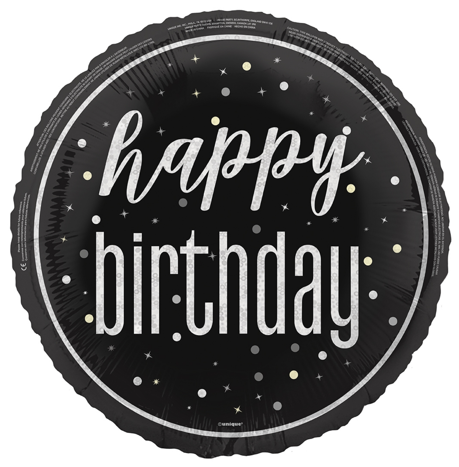 Levně Foliový balonek Happy Birthday Black Glitz, 45 cm