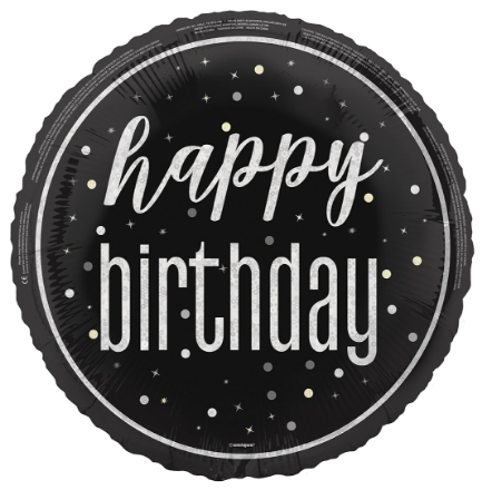 Obrázek Foliový balonek Happy Birthday Black Glitz, 45 cm