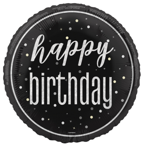 Levně Foliový balonek Happy Birthday Black Glitz, 45 cm