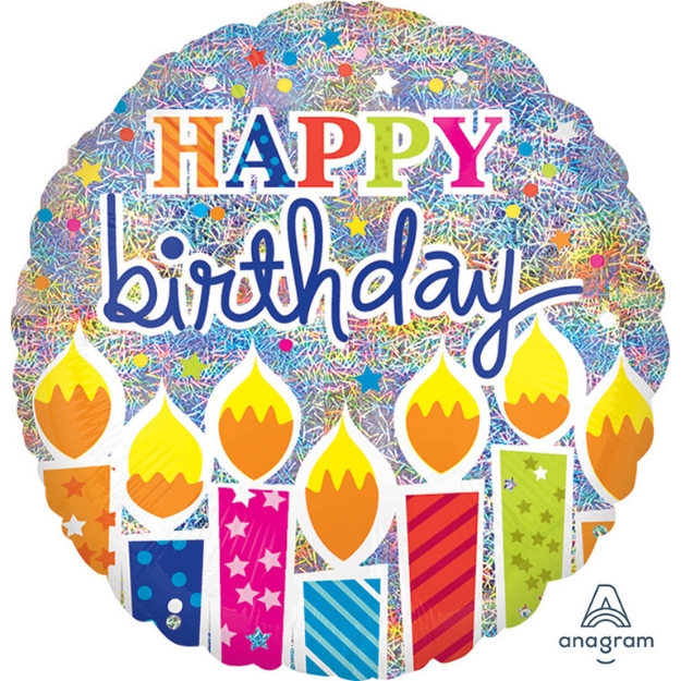 Obrázek z Foliový balonek Jumbo Holografický Happy Birthday, 71 cm 