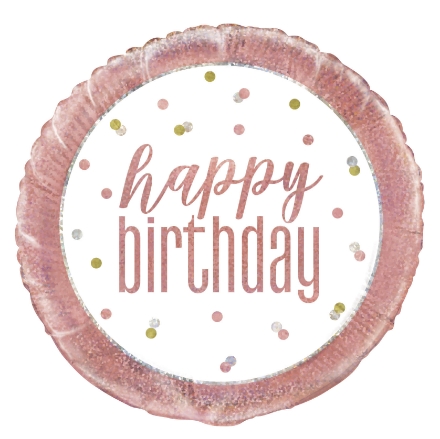 Obrázek Foliový balonek Happy Birthday Rose Gold Glitz, 45 cm