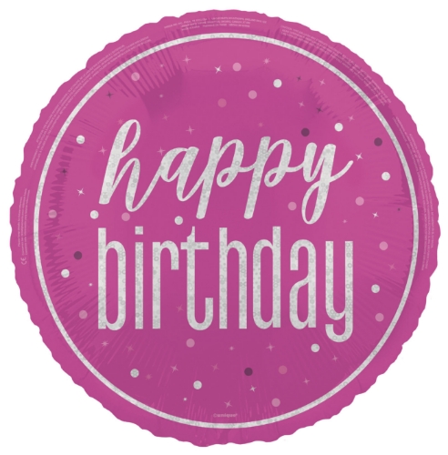 Levně Foliový balonek Happy Birthday Pink Glitz, 45 cm