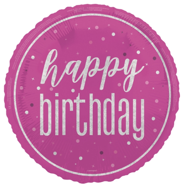 Foliový balonek Happy Birthday Pink Glitz, 45 cm