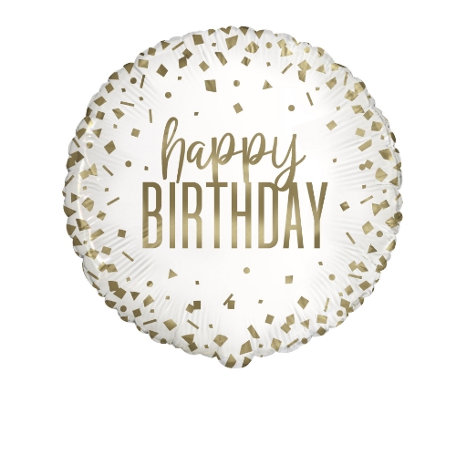 Levně Foliový balonek Happy Birthday Gold Confetti, 45 cm