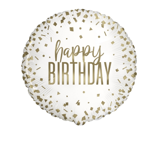 Foliový balonek Happy Birthday Gold Confetti, 45 cm