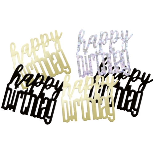 Levně Narozeninové konfety Happy Birthday, černá, zlatá a stříbrná 14g