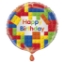 Kulatý fóliový balonek s motivem stavebních kostek a nápisem Happy Birthday, průměr 45 cm