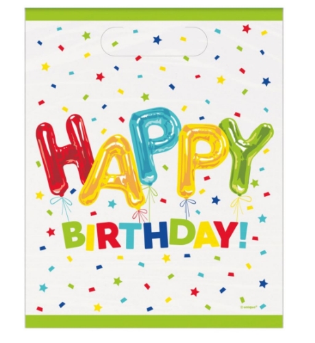 Levně Dárkové tašky Happy Birthday s balónky 22 × 18 cm – 8 ks