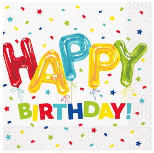 Levně Papírové ubrousky Happy Birthday s balónky 33 × 33 cm – 16 ks