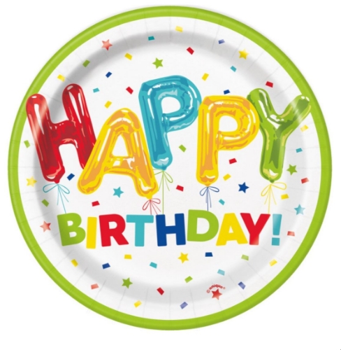 Levně Papírové talířky Happy Birthday s balónky 18 cm – 8 ks