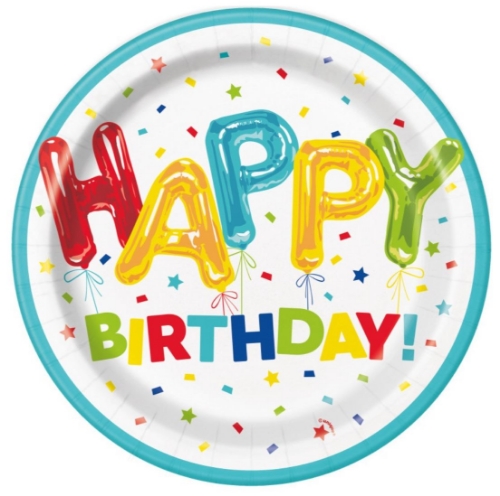 Papírové talíře Happy Birthday s balónky 23 cm – 8 ks
