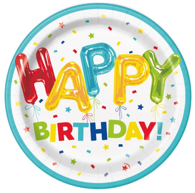 Obrázok z Papierové tanieriky Happy Birthday s balónmi 23 cm - 8 ks